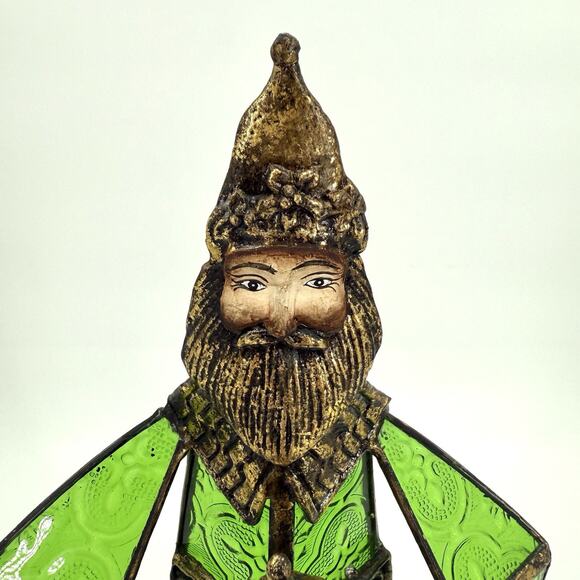 Vtg Wise Men Gold Metal Tin Green Textured Glass Candle Holder/Luminary 15”H - Picture 3 of 11